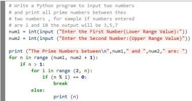 Python Program Prime Between Two Numbers Easycodebook