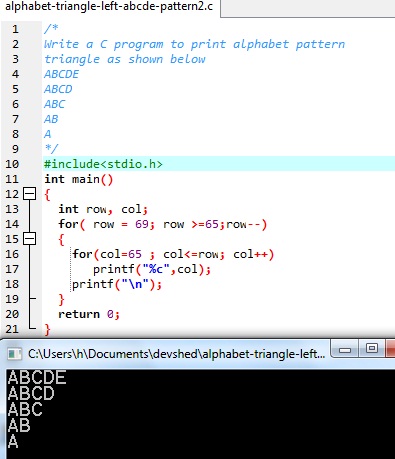 Alphabet Pattern C Program in C programming