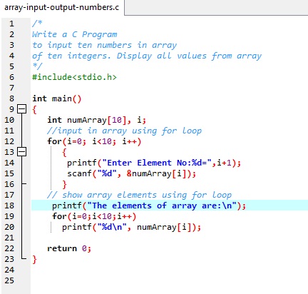 Array input output program in C language