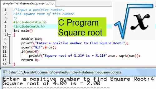 C Program to find square root of positive number