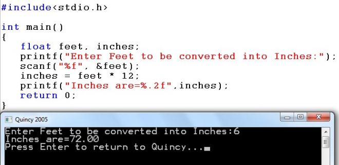 Convert Feet To Inches C Program - EasyCodeBook.com