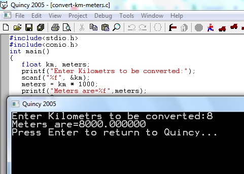 Convert Kilometers to Meters by C Program