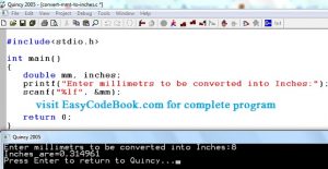 The Source Code of C Program To Convert mm into inches