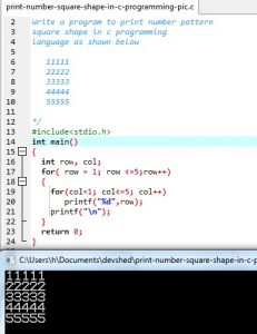 Print Number Square Pattern in C Programming - EasyCodeBook.com