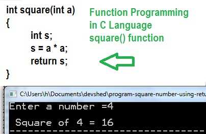 Function square of number in C programming