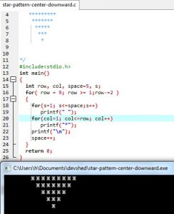 Print star pattern center down triangle - EasyCodeBook.com