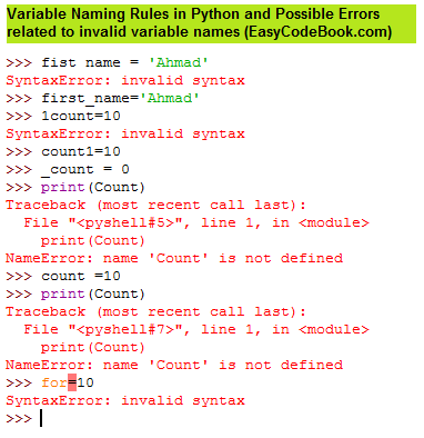 Python Variable Names And Naming Rules Easycodebook Com