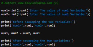 Python Swap Two Variables Without Temp Variable - EasyCodeBook.com