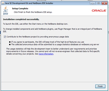 Successful installation of JDK and NetBeaans 8.2 cobundle