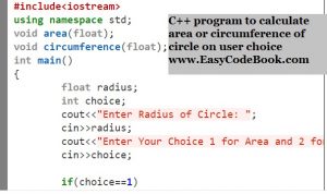 C++ Circle Area or Circumference Program - EasyCodeBook.com
