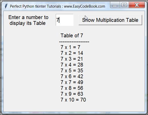 Multiplication Table Python GUI Program