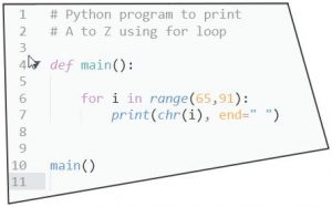 Python Program to Print A to Z using for Loop - EasyCodeBook.com