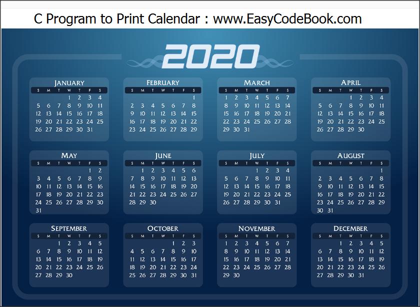 C Program to print calendar of a given year month wise