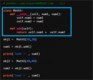 Create a New Python Class Math1 - EasyCodeBook.com