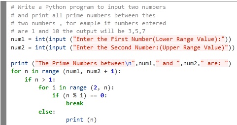 Display All Prime Numbers Between Two given Numbers Enterd by the user