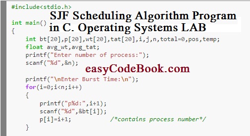 SJF Scheduling Algorithm Program - Operating System Practicals LAB.