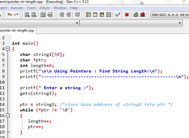Using Pointers Find String Length
