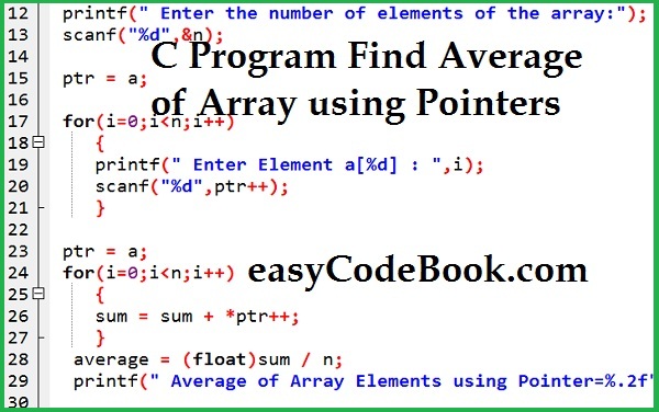 C Program Find Average of Array with pointer