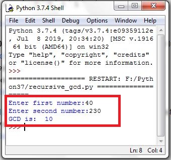 Python Program GCD of Two Numbers using Recursion