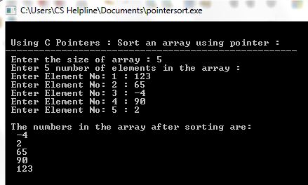 Using Pointers Sort Array of Numbers