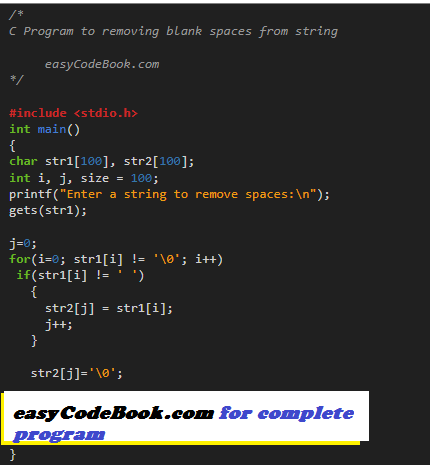 C Program to remove blank spaces from string