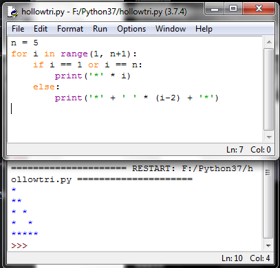 Print Hollow Triangle of Stars in Python - Write a python program to print hollow triangle of the stars.