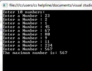 C Sharp Program to find maximum number in array