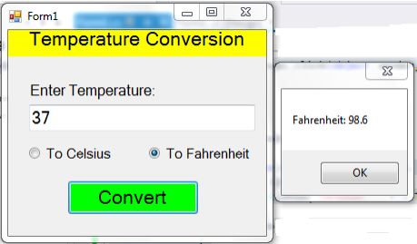Temperature Conversion Visual Programming C Sharp