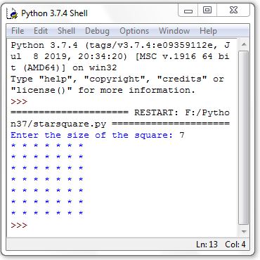 Python Program Print Square Of Stars