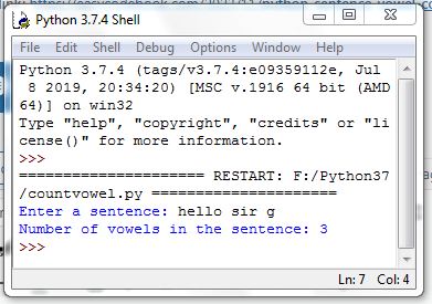 Python Sentence Vowel Counter Program