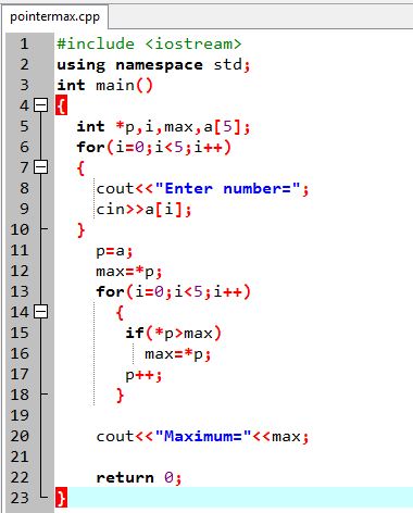 Find Maximum number in array using pointer